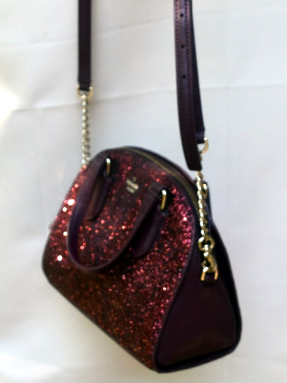 Kate Spade Laurel Way Glitter Mini Reiley Satchel Wallet Set Deep Plum New - Picture 10 of 13